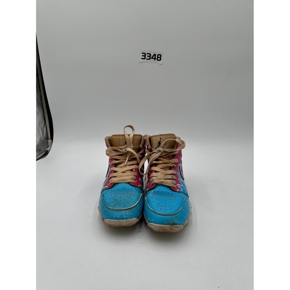 Nike Air Jordan 1 Mid Football Cleats Youth Kids 6Y Blue Pink Round Toe Lace Up